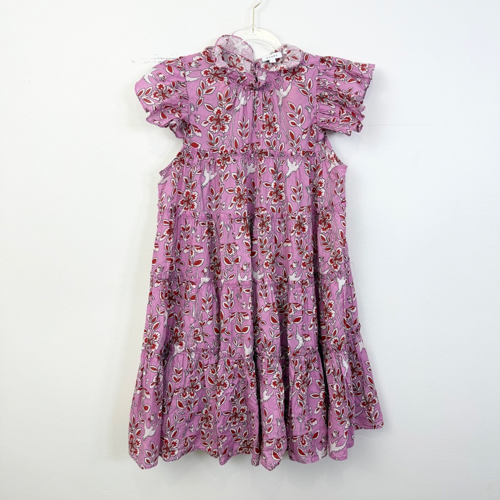 Rhode Regina Dress Pink Floral Tiered Ruffle Mini Dress Size Small